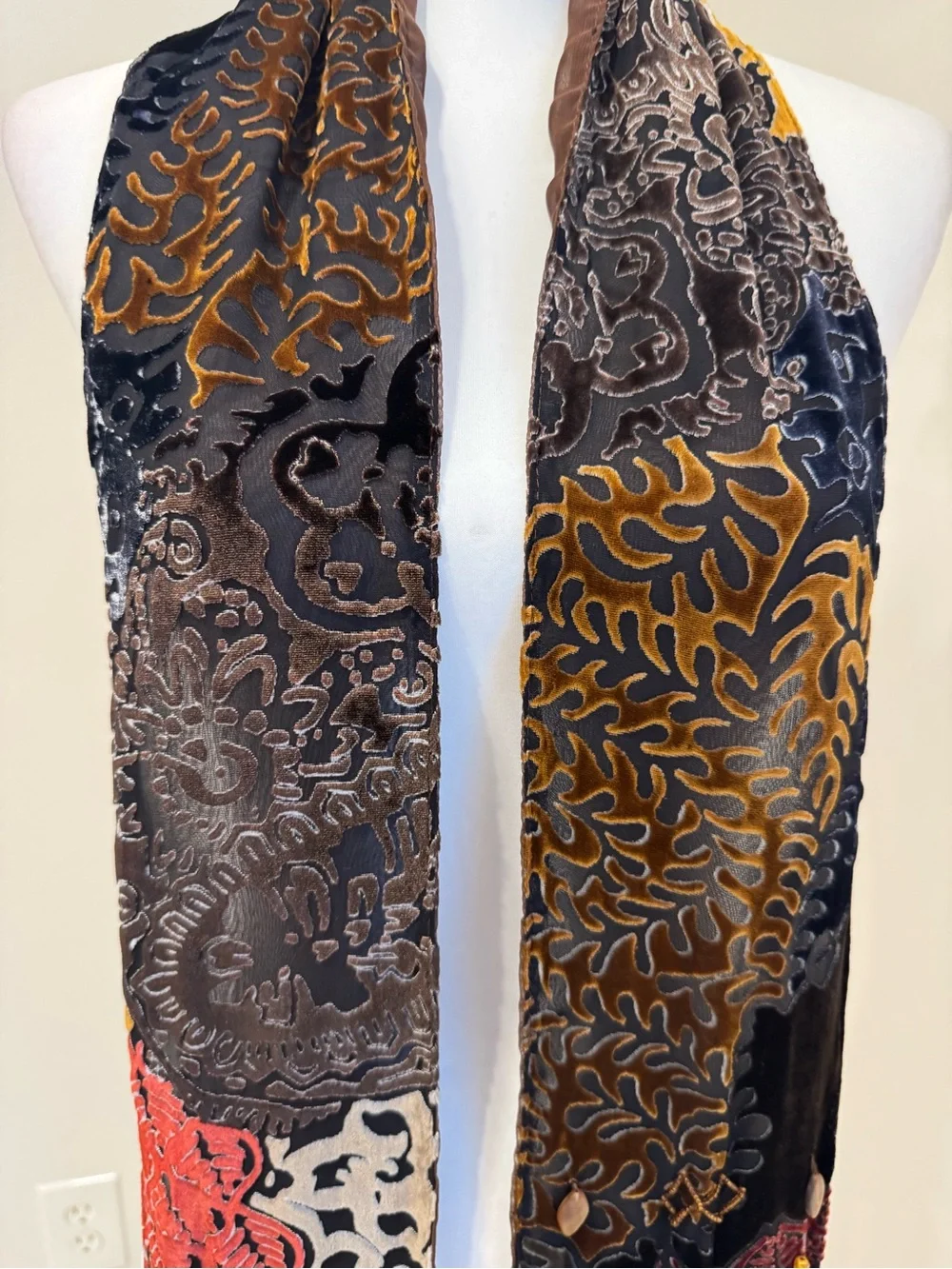 Mary Frances Silk Bohemian Velvet Burnout Beaded Tassel Scarf